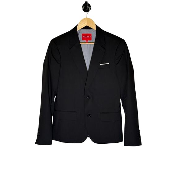 Guess Men’s Coated Split Collar Blazer Black Red Size S 2 Button Jacket Preppy - Picture 1 of 11